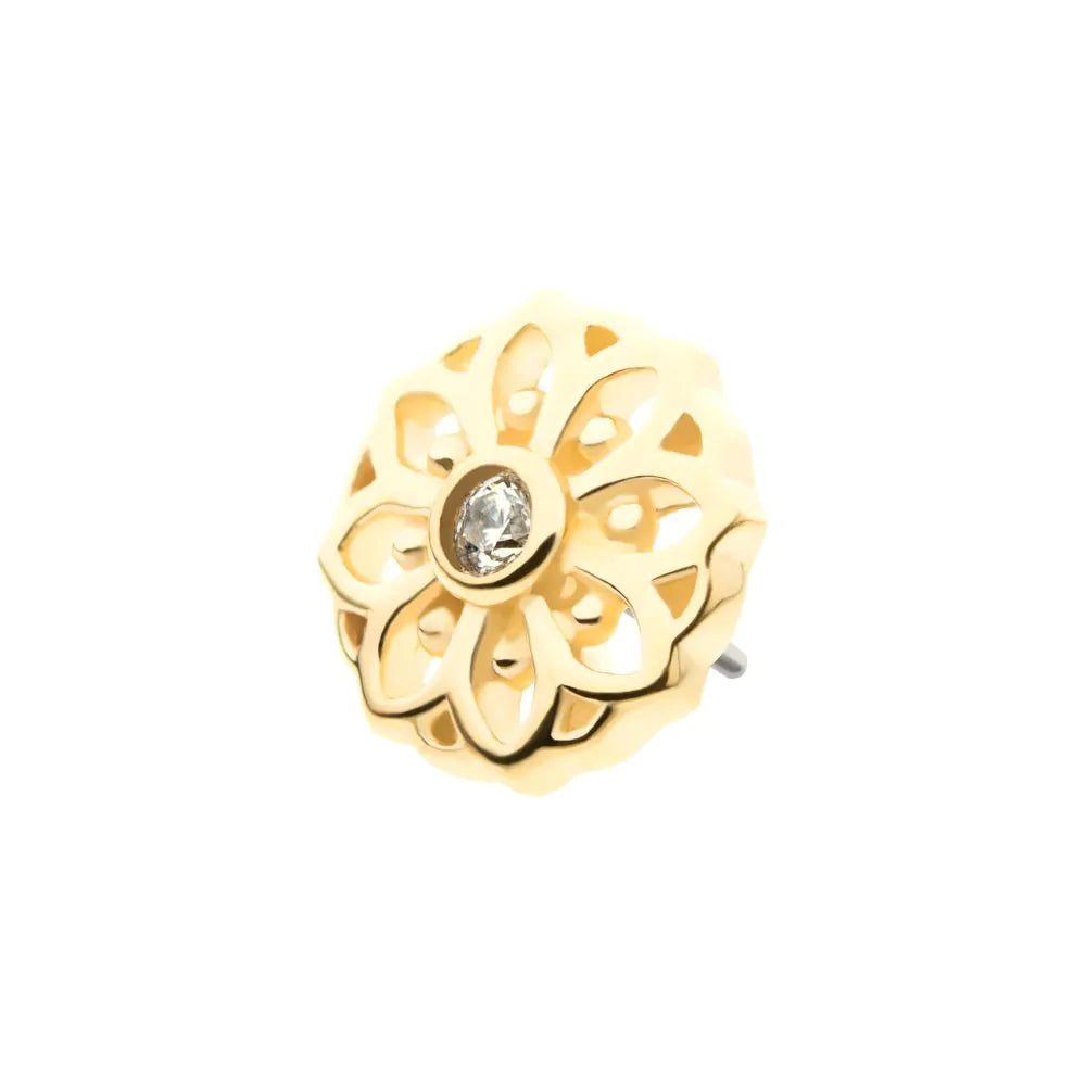 14Kt Gold Threadless Mandala Flower Top with Bezel Gem
