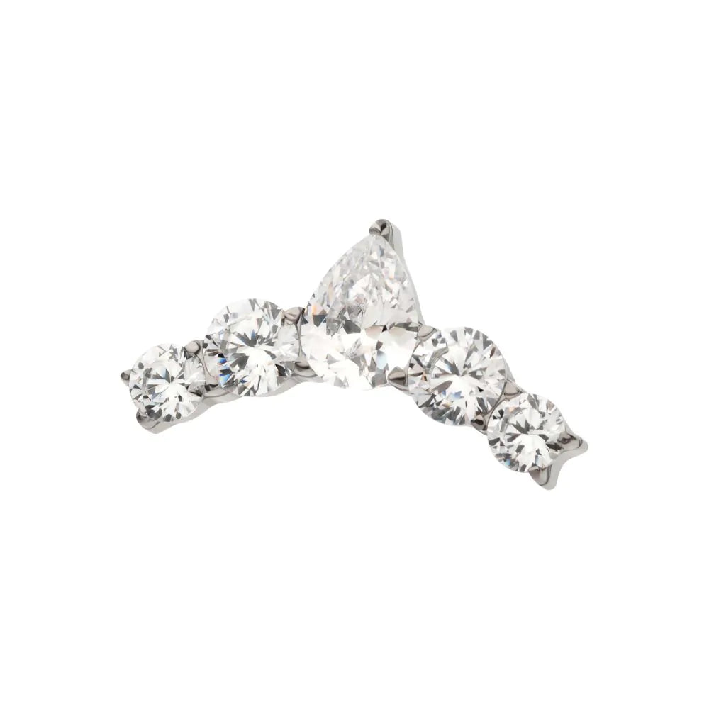 Titanium Threadless Prong Set Round & Teardrop Shape CZ 5-Cluster Top